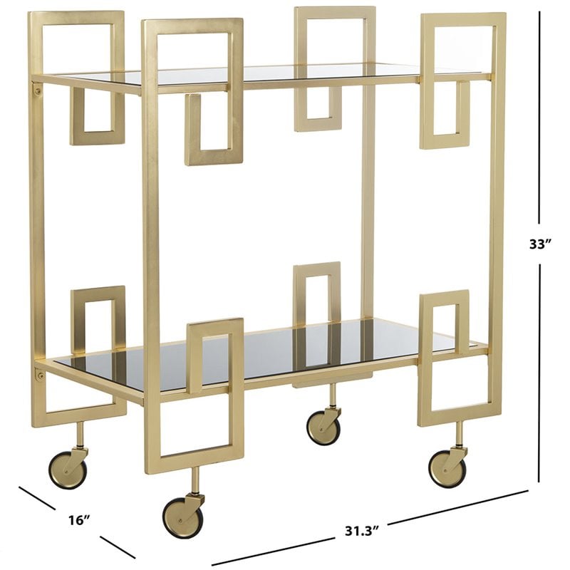 Safavieh Eliza 2 Tier Glass Bar Cart in Gold and Black
