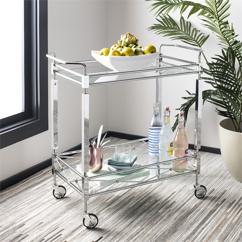 Safavieh Ingrid 2 Tier Glass Bar Cart in Chrome