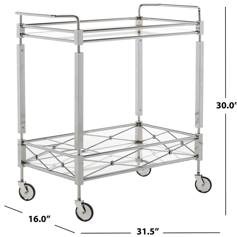 Safavieh Ingrid 2 Tier Glass Bar Cart in Chrome