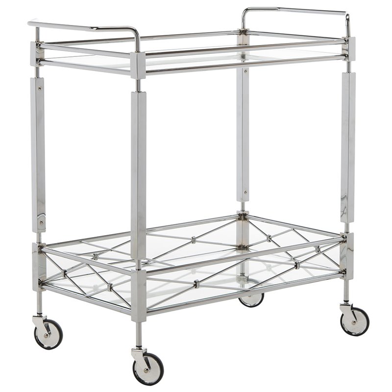 Safavieh Ingrid 2 Tier Glass Bar Cart in Chrome