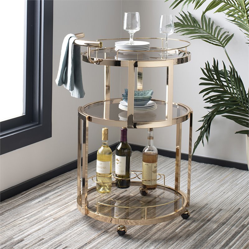 Safavieh Rio 3 Tier Glass Bar Cart in Gold