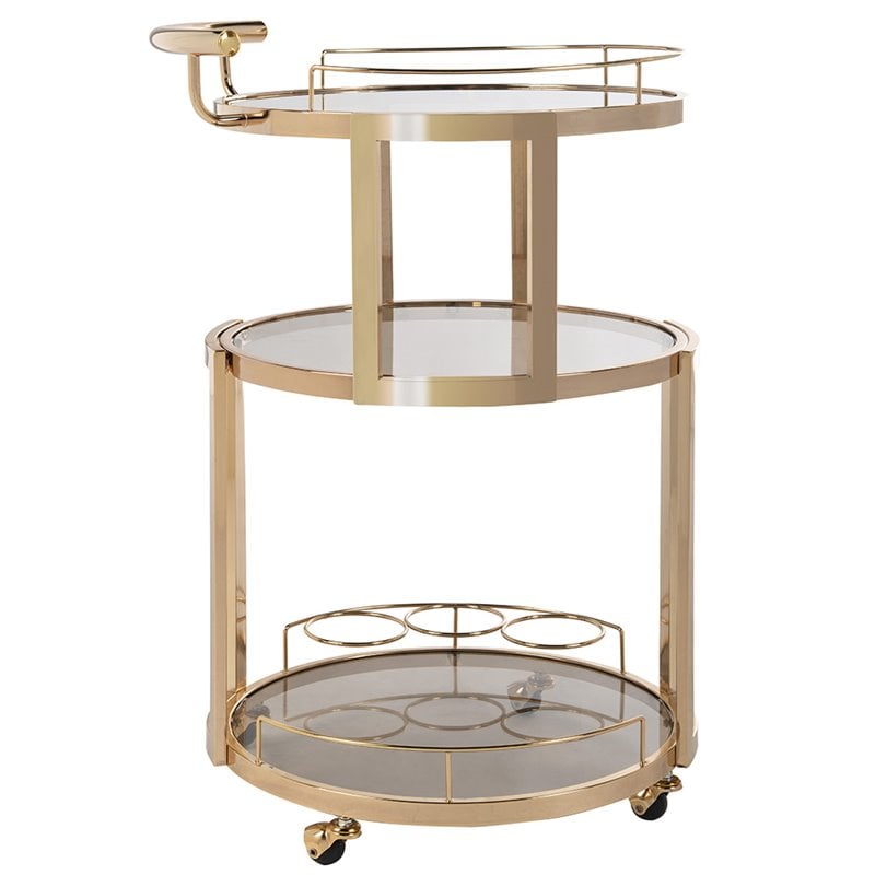 Safavieh Rio 3 Tier Glass Bar Cart in Gold
