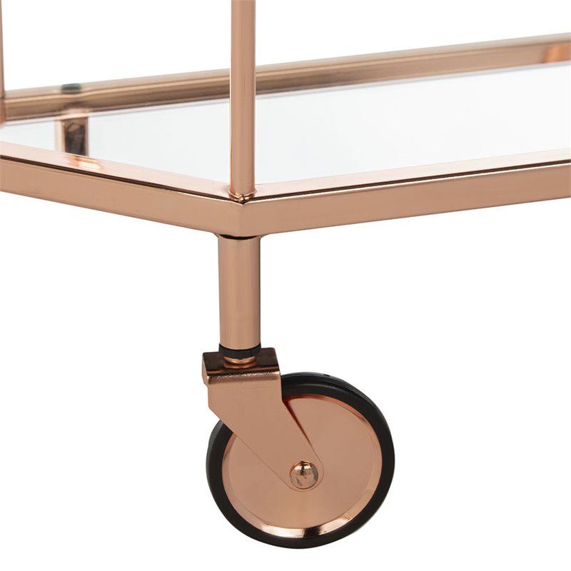 Safavieh Silva 2 Tier Mirrored Bar Cart in Rose Gold