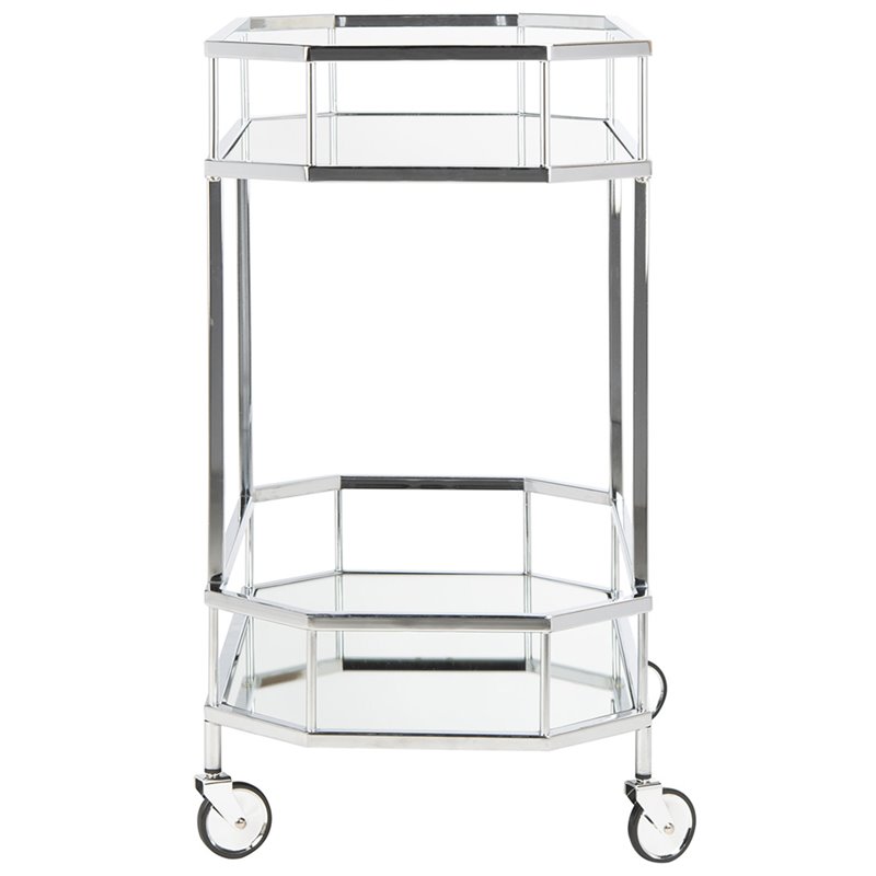 Safavieh Silva 2 Tier Mirrored Bar Cart in Silver