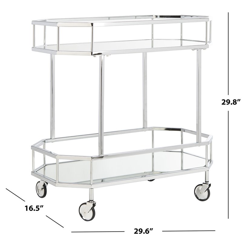 Safavieh Silva 2 Tier Mirrored Bar Cart in Silver