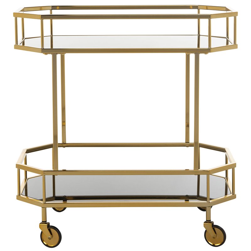 Safavieh Silva 2 Tier Mirrored Bar Cart in Brass