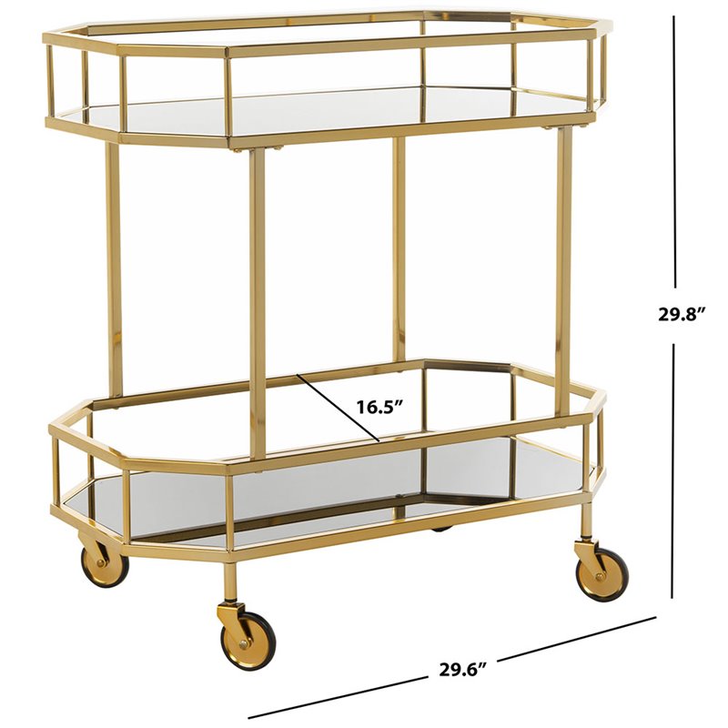 Safavieh Silva 2 Tier Mirrored Bar Cart in Brass