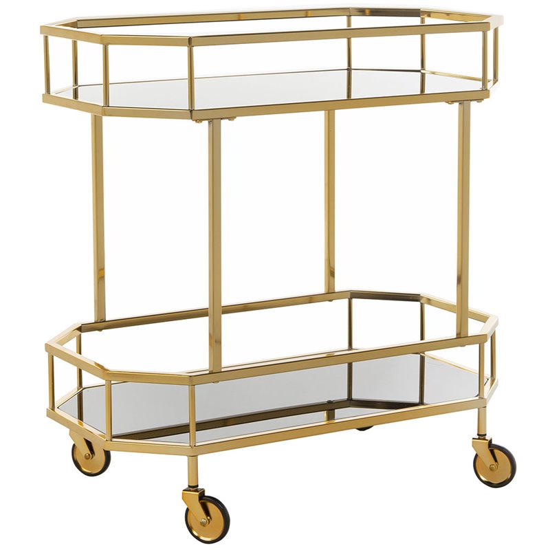 Safavieh Silva 2 Tier Mirrored Bar Cart in Brass