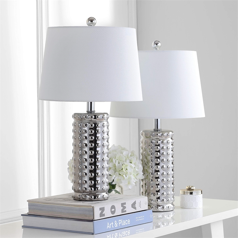 Safavieh Harlee Table Lamp in Chrome and White (Set of 2)