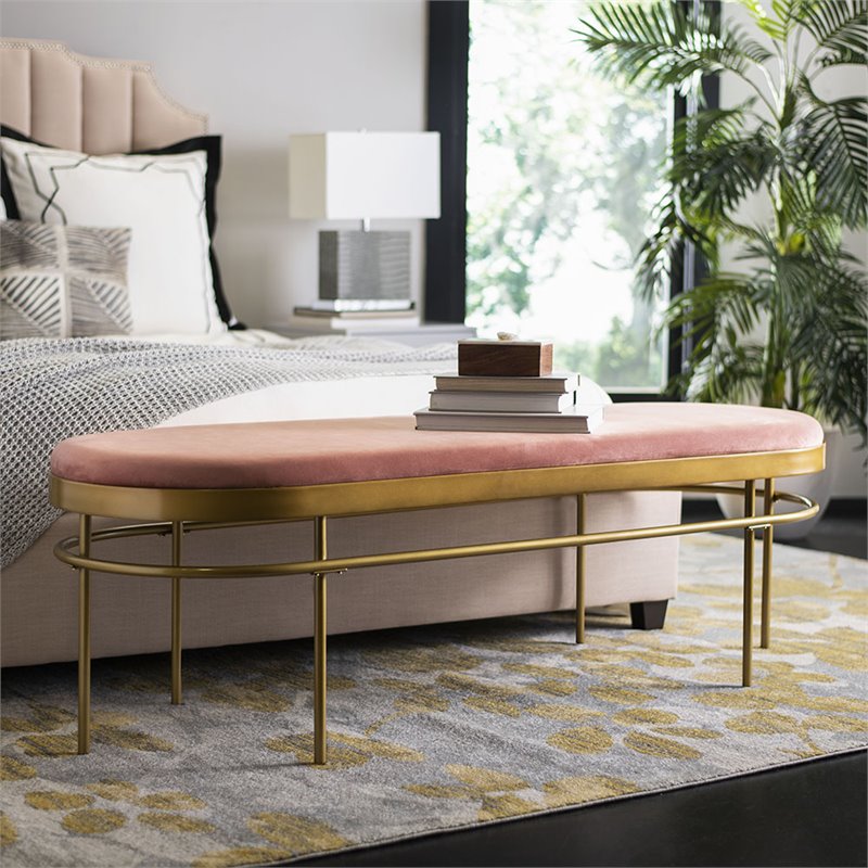 Safavieh Sylva Velvet Bedroom Bench in Dusty Rose and Gold