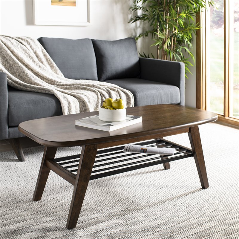 Safavieh Oren 2 Tier Coffee Table in Dark Walnut and Black