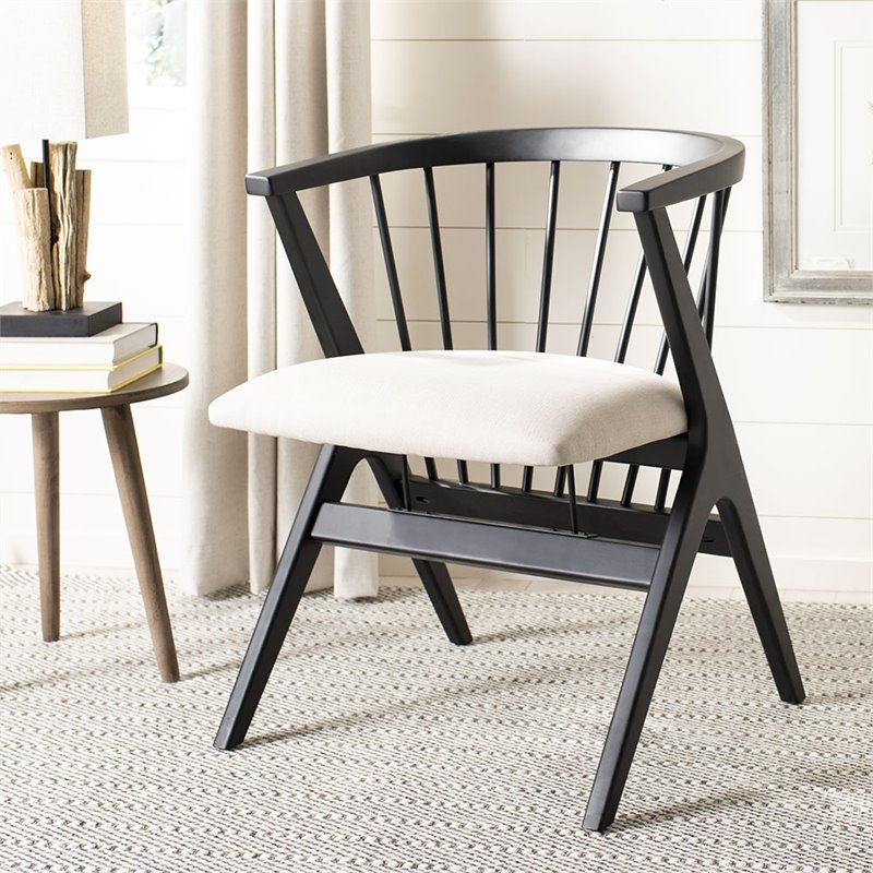 Safavieh Noah Windsor Dining Side Chair in Black and Beige (Set of 2)