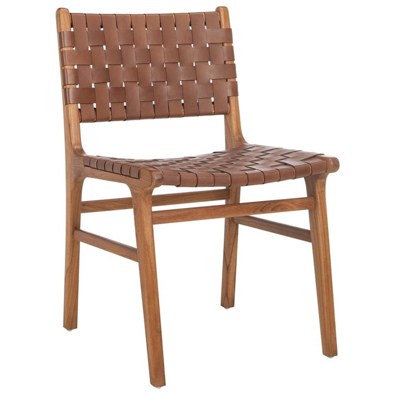 Safavieh Taika Leather Dining Side Chair in Grey Beige/Sage (Set of 2)