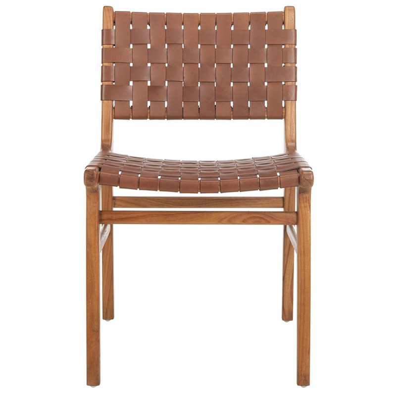 Safavieh Taika Leather Dining Side Chair in Grey Beige/Sage (Set of 2)