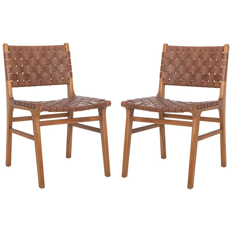 Safavieh Taika Leather Dining Side Chair in Grey Beige/Sage (Set of 2)