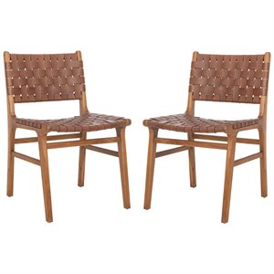 Safavieh Taika Leather Dining Side Chair in Grey Beige/Sage (Set of 2)