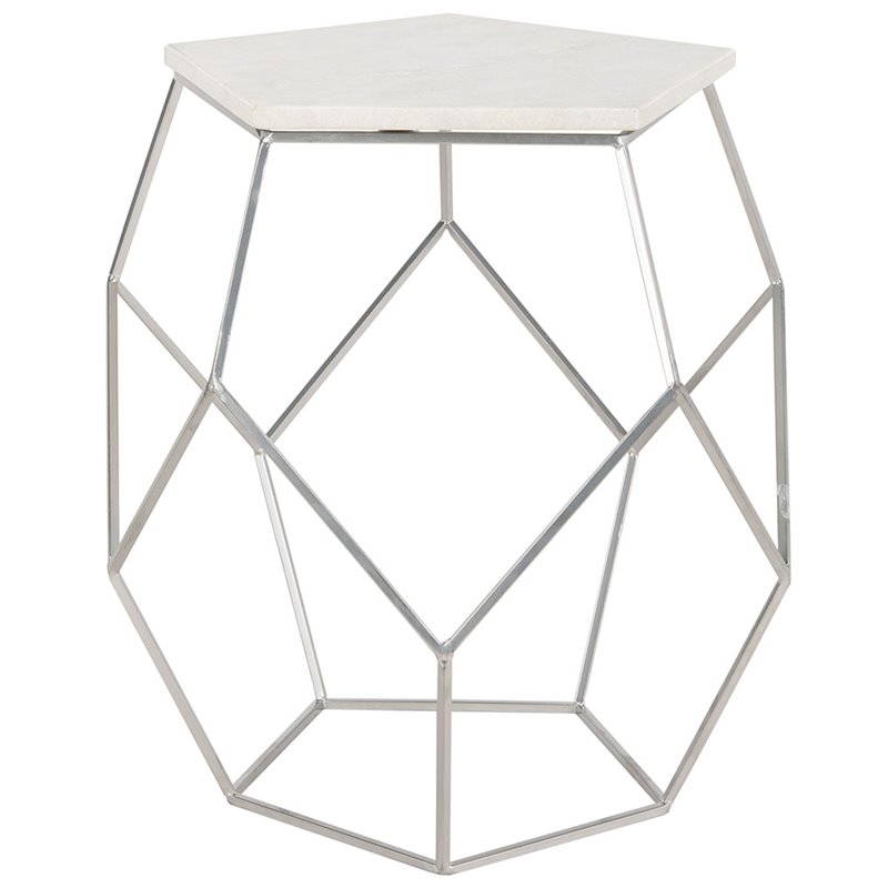 Safavieh Abella Marble Top Accent End Table in Silver