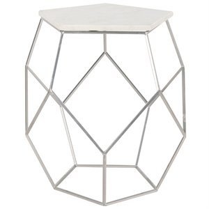 Safavieh Abella Marble Top Accent End Table in Silver