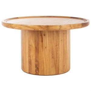 Safavieh Devin 28&quot Round Pedestal Coffee Table in Natural Brown
