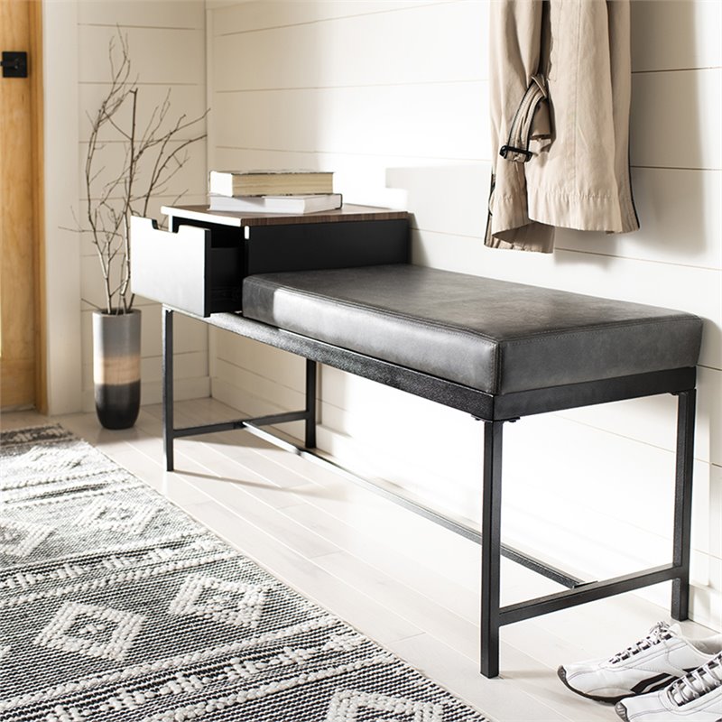Safavieh Maruka Faux Leather Storage Bench in Gray and Black