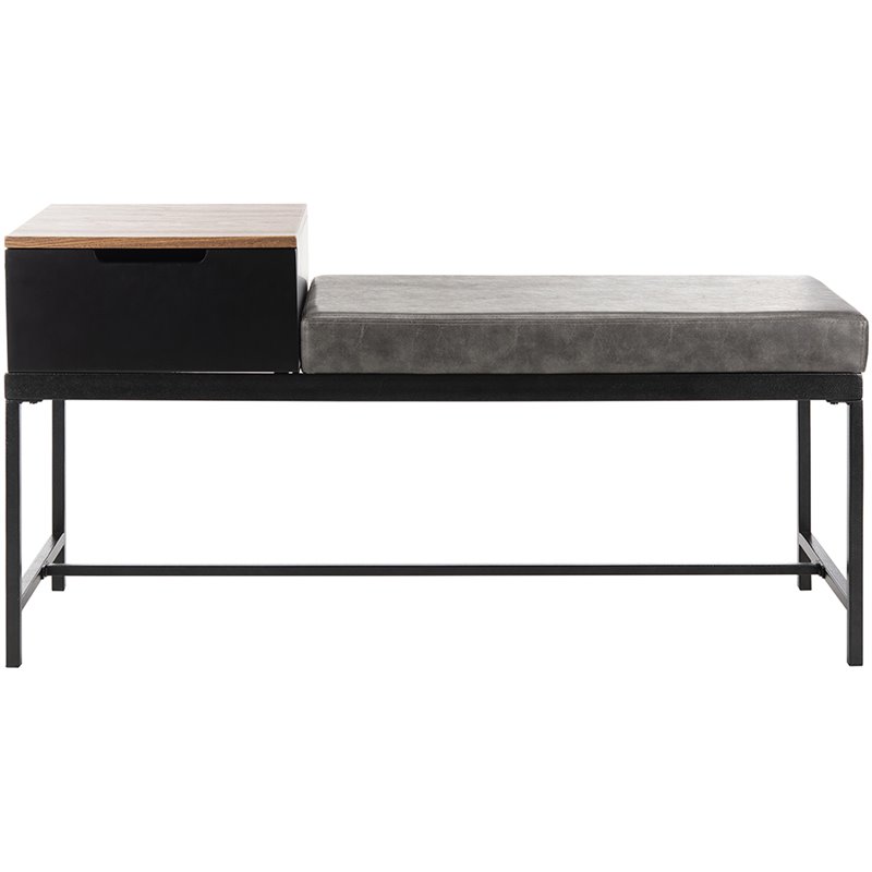 Safavieh Maruka Faux Leather Storage Bench in Gray and Black