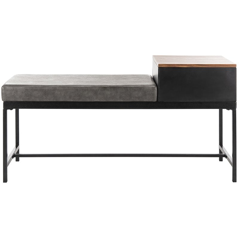 Safavieh Maruka Faux Leather Storage Bench in Gray and Black