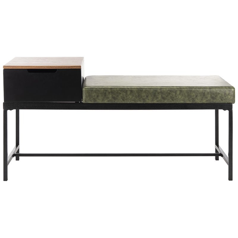 Safavieh Maruka Faux Leather Storage Bench in Dark Green and Black