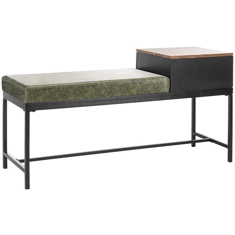 Safavieh Maruka Faux Leather Storage Bench in Dark Green and Black