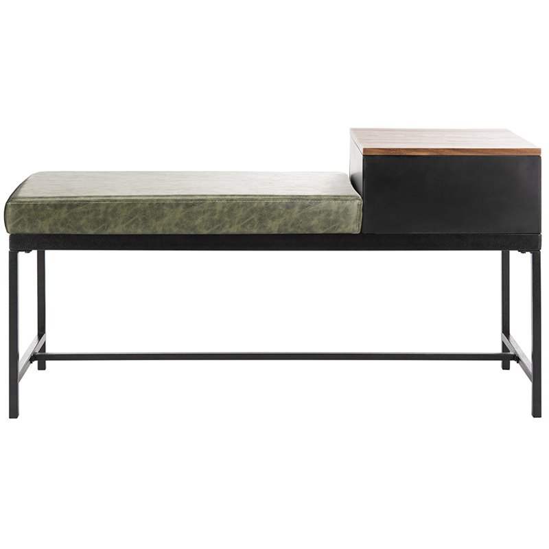 Safavieh Maruka Faux Leather Storage Bench in Dark Green and Black