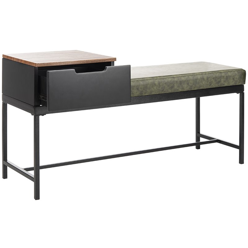 Safavieh Maruka Faux Leather Storage Bench in Dark Green and Black