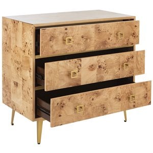 Safavieh Katia 3 Drawer Nightstand in Natural and Gold