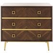 Safavieh Katia 3 Drawer Nightstand in Walnut and Gold
