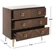 Safavieh Katia 3 Drawer Nightstand in Walnut and Gold