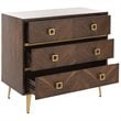 Safavieh Katia 3 Drawer Nightstand in Walnut and Gold