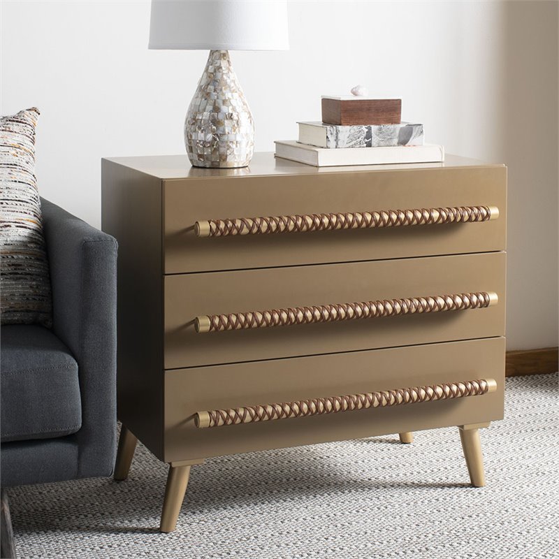 Safavieh Raquel 3 Drawer Nightstand in Light Brown