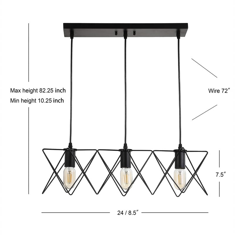 Safavieh Pernille 3 Light Pendant Lamp in Black