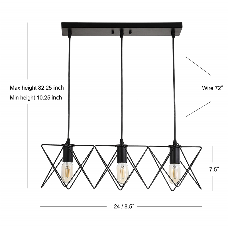 Safavieh Pernille 3 Light Pendant Lamp in Black