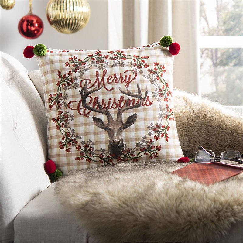 Safavieh Darton Christmas Throw Pillow in Red and White