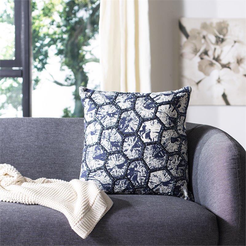 Safavieh Delra Throw Pillow in Navy and White