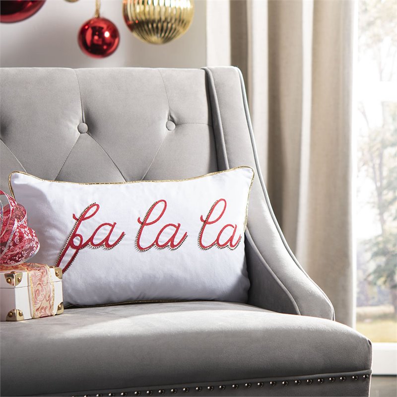 Safavieh Fa La La Christmas Throw Pillow in White and Red