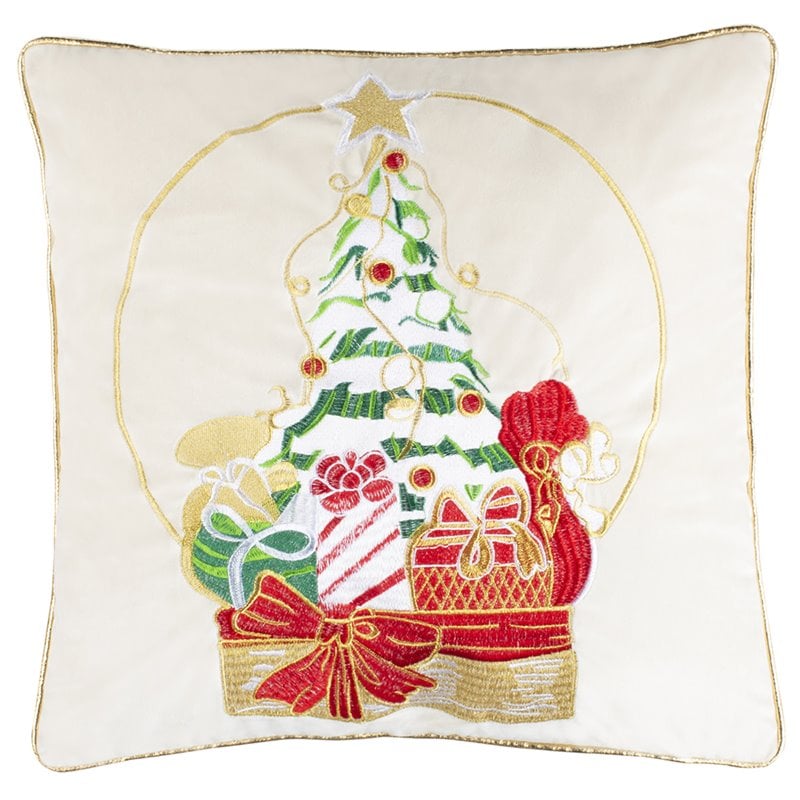 Safavieh Junie Christmas Throw Pillow in Natural and Red