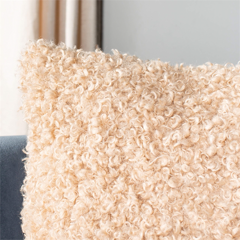 Safavieh Kalista Faux Fur Throw Pillow in Beige