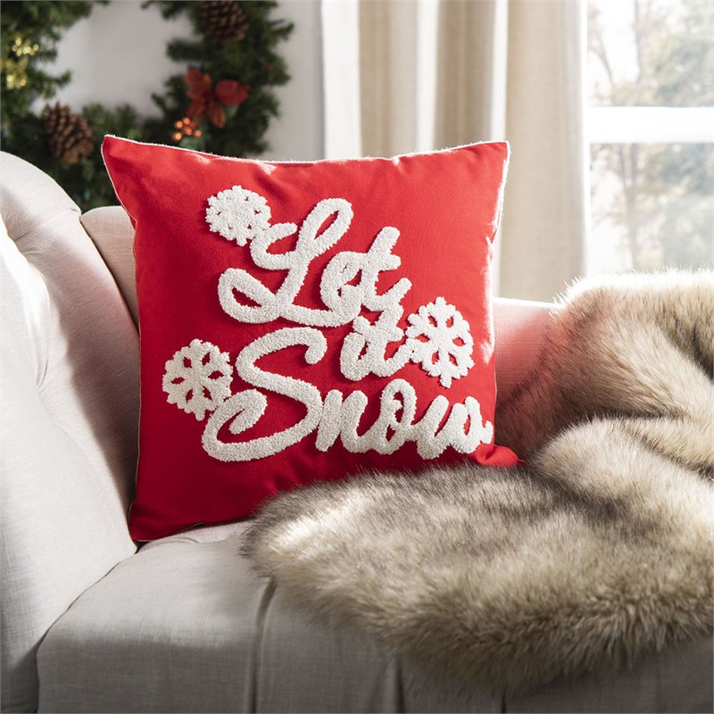 Safavieh Let It Snow Christmas Throw Pillow in Red and White