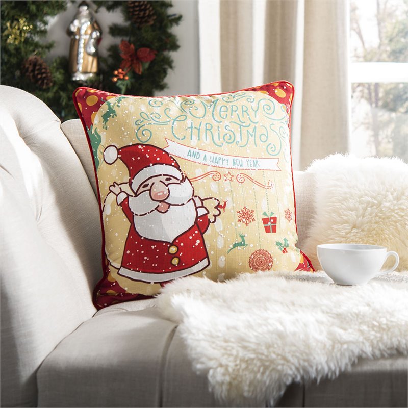 Safavieh Neve Christmas Throw Pillow in Champagne and Red