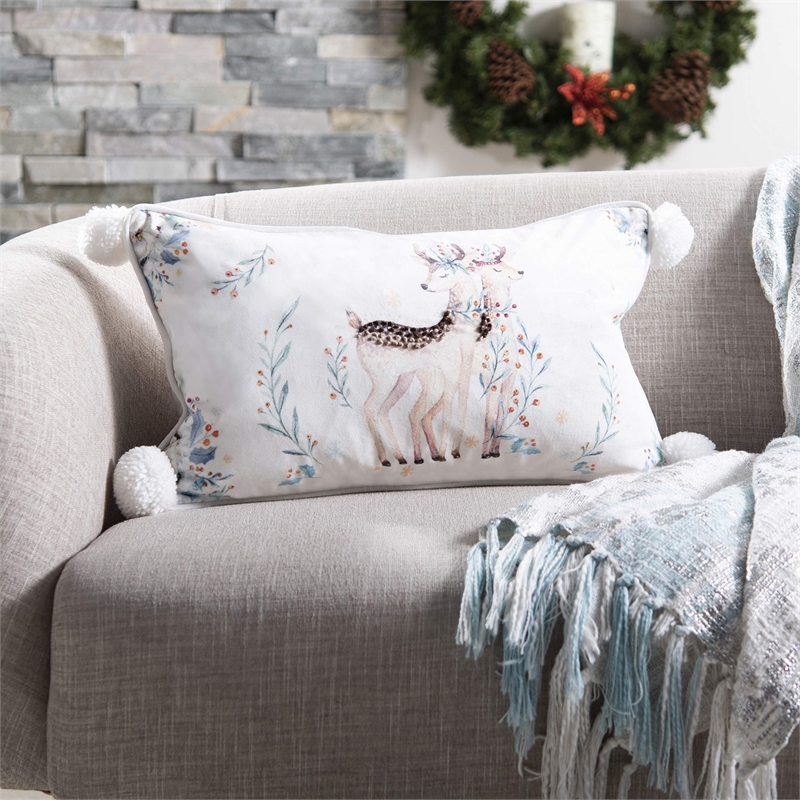 Safavieh Nutmeg Christmas Throw Pillow in White and Blue