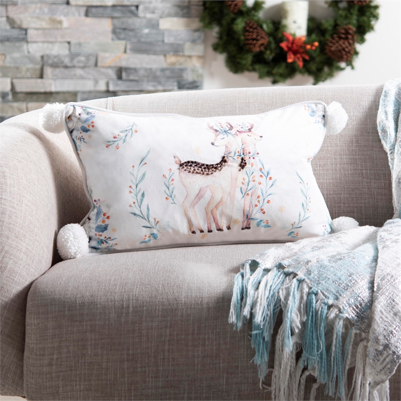 Safavieh Nutmeg Christmas Throw Pillow in White and Blue