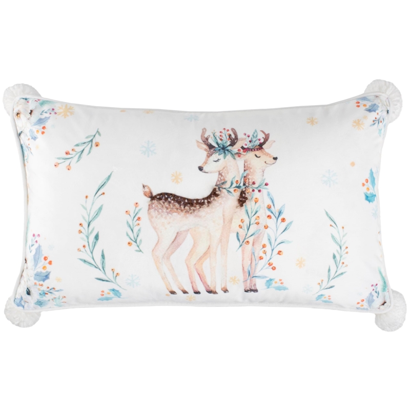 Safavieh Nutmeg Christmas Throw Pillow in White and Blue
