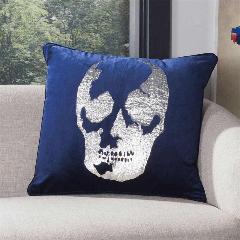 Safavieh Rayen Skull Throw Pillow in Blue and Gray