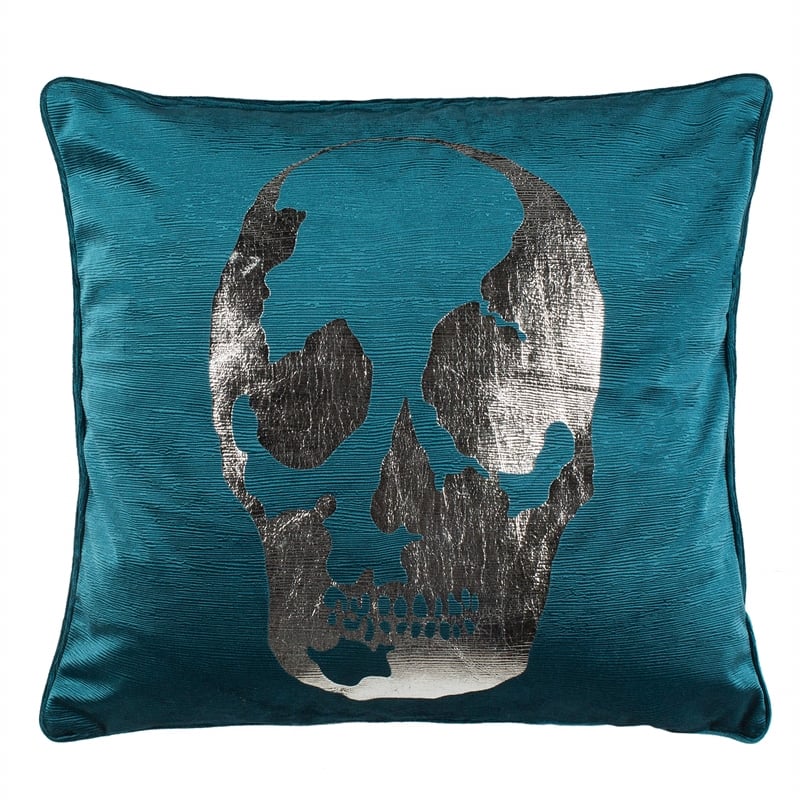 Safavieh Romey Skull Throw Pillow in Green and Gray