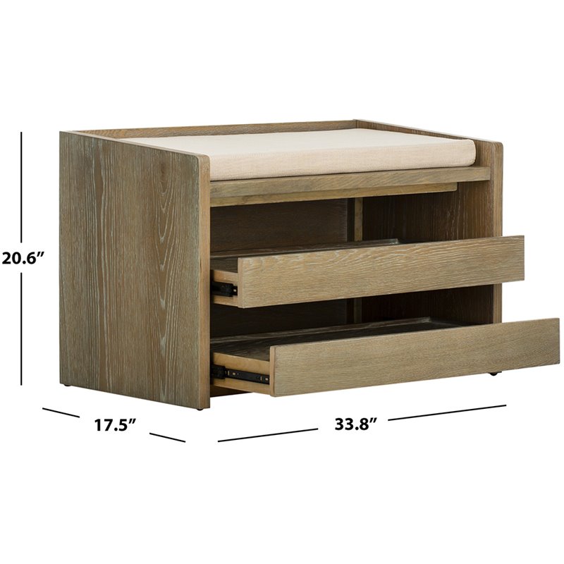 Safavieh Percy Storage Shoe Bench in Rustic Oak and Beige